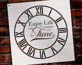 Round Clock Stencil - Industrial Roman Numerals - Enjoy Life One Moment at a Time Letters - DIY Paint Wood Clock Home Decor - SELECT SIZE