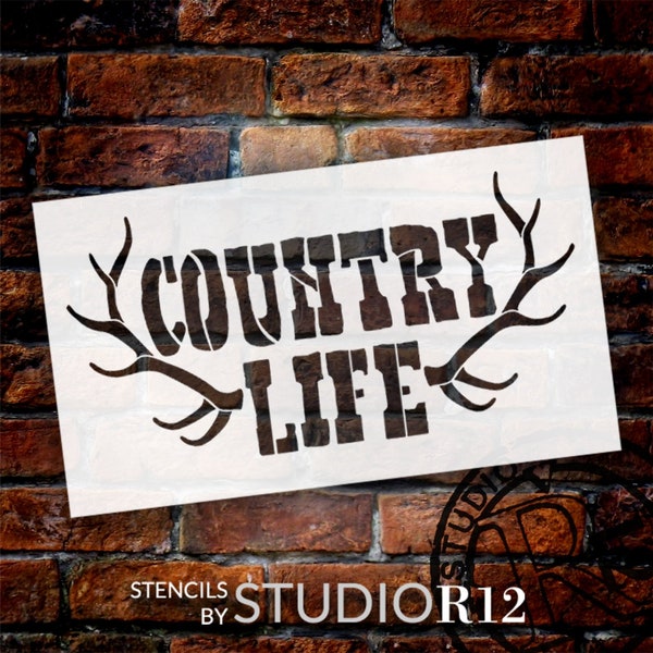 Country Life Antlers Stencil by StudioR12 | Craft DIY Deer Hunting Home Decor | Paint Buck Rack Wood Sign | Reusable Template | Select Size