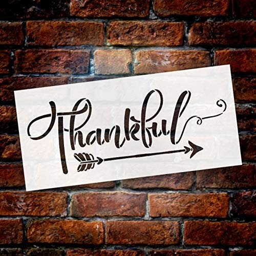 Thankful with Simple Arrow Stencil by StudioR12 Wood Signs | Etsy