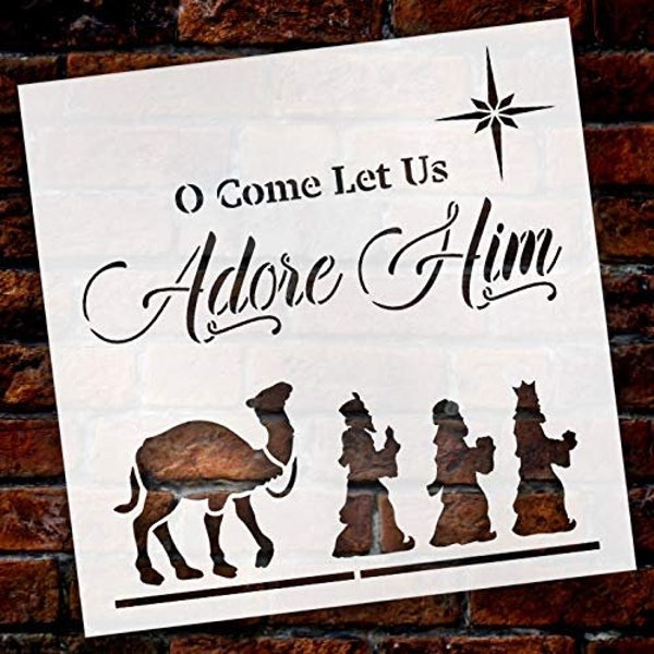 Oh Come Let Us Adore Him Christmas Stencil by StudioR12 | Wood Signs | Word Art Reusable | Family Dining Room | Painting Chalk