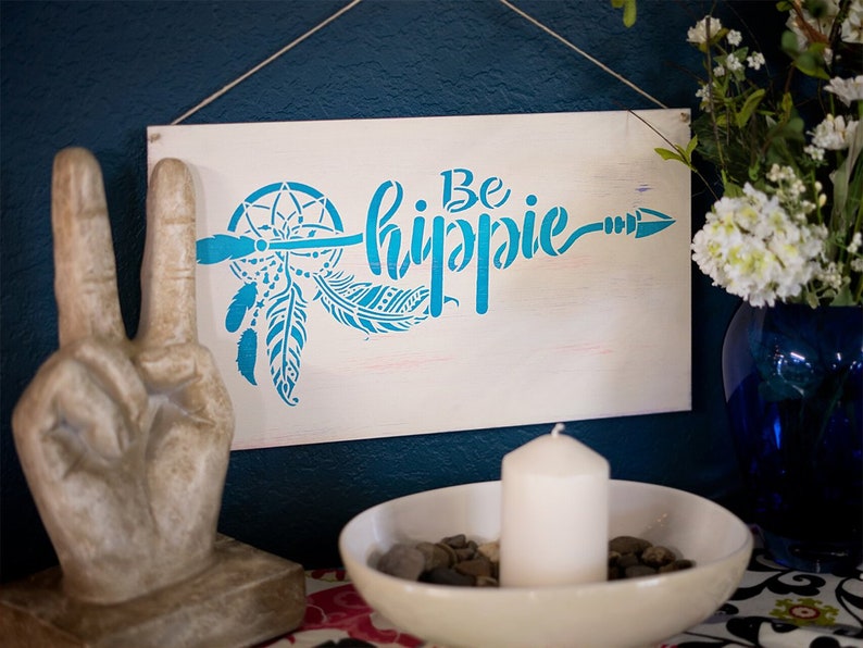 Be Hippie Stencil by Studior12 DIY Boho Bohemian Dream - Etsy