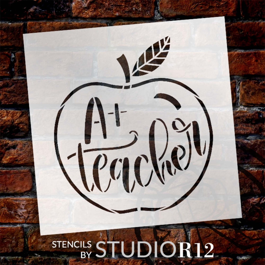 A Teacher With Apple Stencil by Studior12 Craft DIY - Etsy