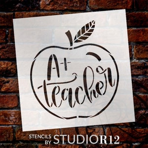 A Teacher With Apple Stencil by Studior12 Craft DIY - Etsy