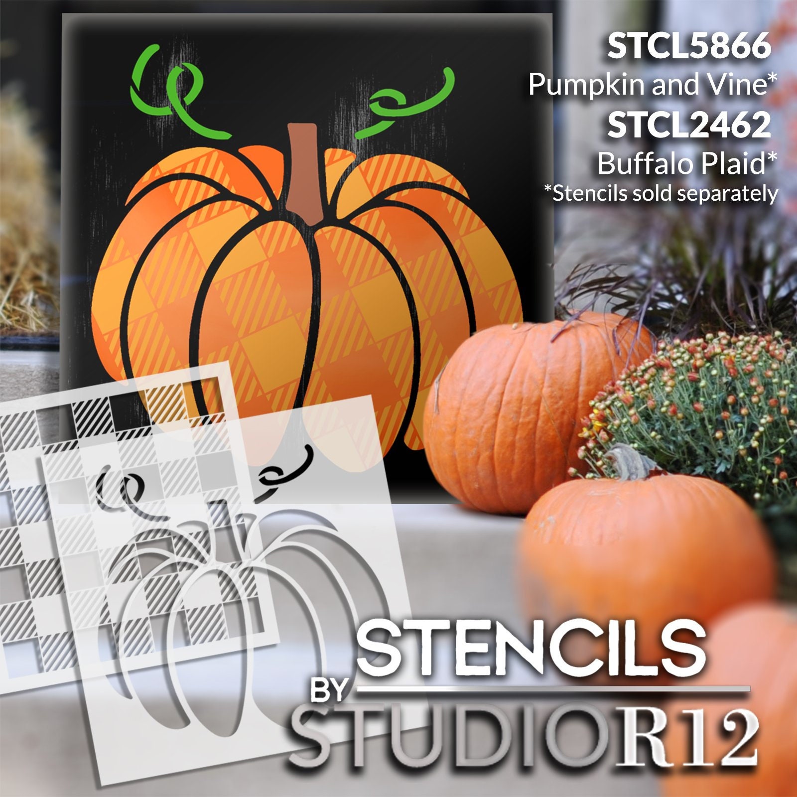 Pumpkin With Curling Vines Stencil by Studior12 Craft DIY | Etsy