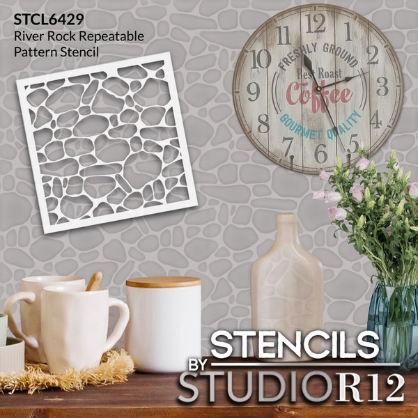 River Rock - Repeatable Pattern Stencil by StudioR12 - Select Size - USA Made - DIY Background for Crafting & Painting