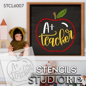 A Teacher With Apple Stencil by Studior12 Craft DIY - Etsy