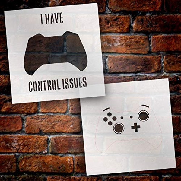 I Have Control Issues Stencil with Game Controller - 2 Part by StudioR12 | Reusable Mylar Template | Use to Paint Wood Signs - Pallets