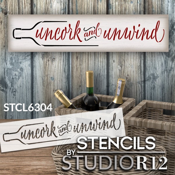 Uncork and Unwind with Bottle Stencil by StudioR12 | Wine Lover | Craft DIY Kitchen and Winery Decor | Relax & Paint Wood Sign | Select Size