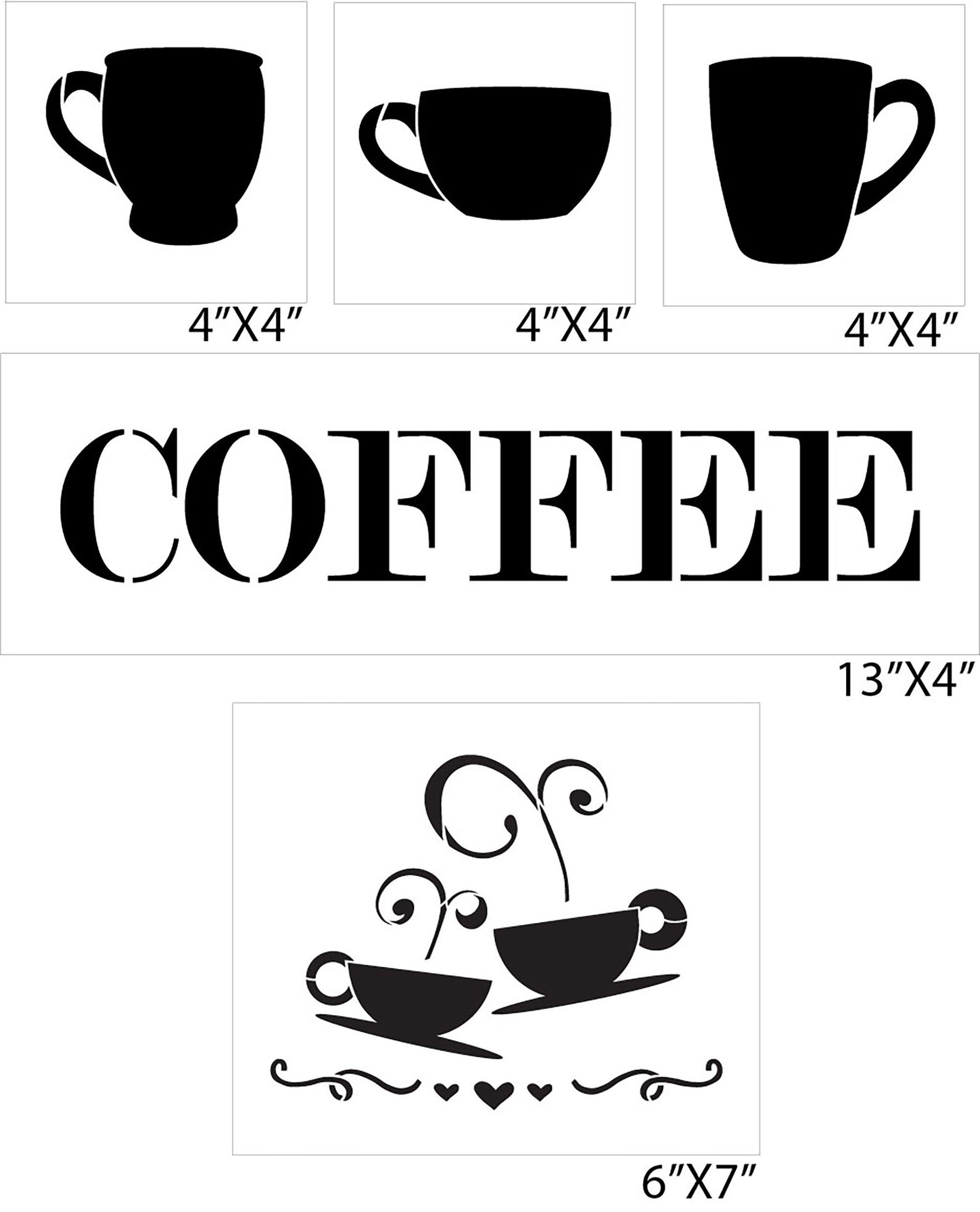 Word Coffee Stencil With Coffee Cup Set 5 Piece by Studior12 - Etsy