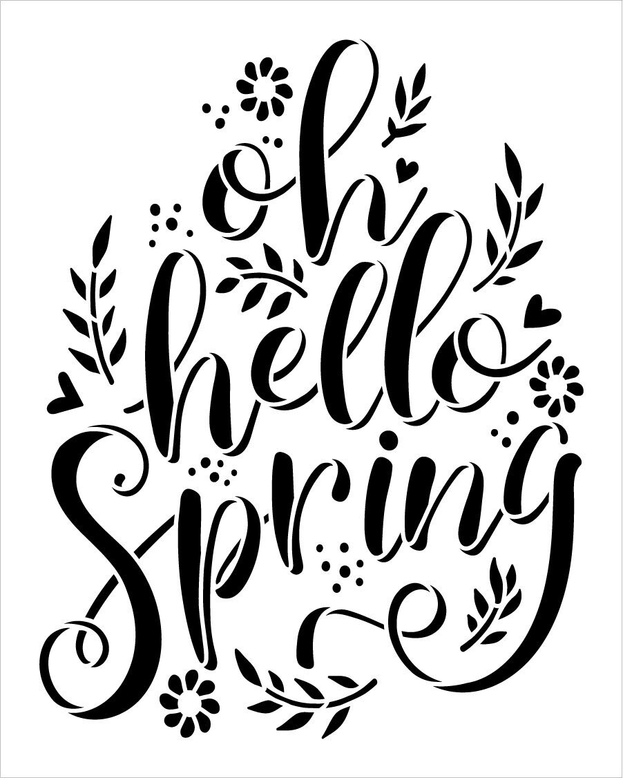 Oh Hello Spring Script Stencil With Flowers by Studior12 DIY - Etsy