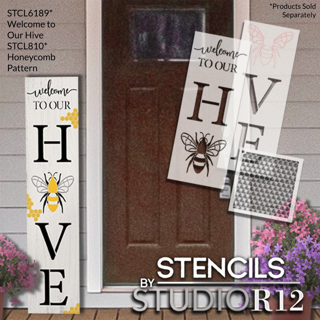 Welcome to Our Hive Stencil by Studior DIY Bee Tall Porch   Etsy
