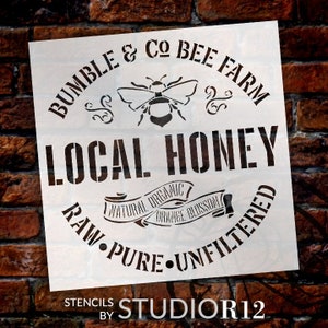 Bumble Co Local Honey Stencil with Bee by StudioR12 | DIY Rustic Farm Home Decor | Craft or Paint Farmhouse Wood Signs | Select Size