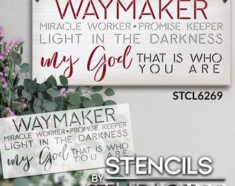 Waymaker Miracle Worker Stencil by StudioR12 | Craft DIY Inspirational Home Decor | Paint Faith Lyrics Wood Signs | Select Size