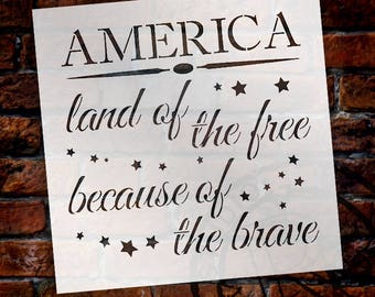 Joanie Stencil Land of Free Because Brave Star Patriotic USA 4th July Picnic Art 