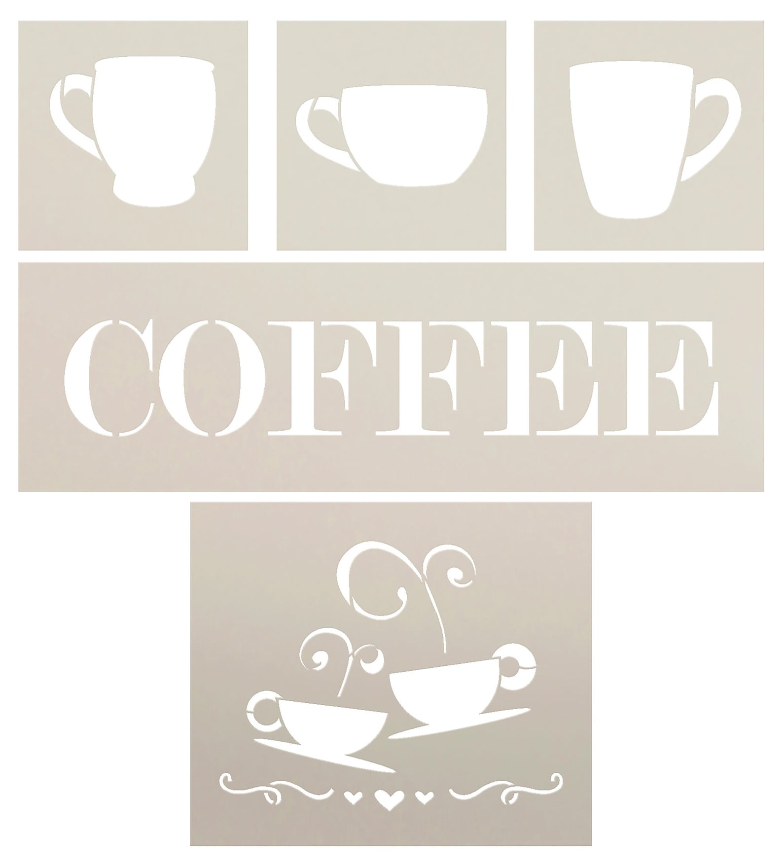 Word Coffee Stencil With Coffee Cup Set 5 Piece by Studior12 - Etsy