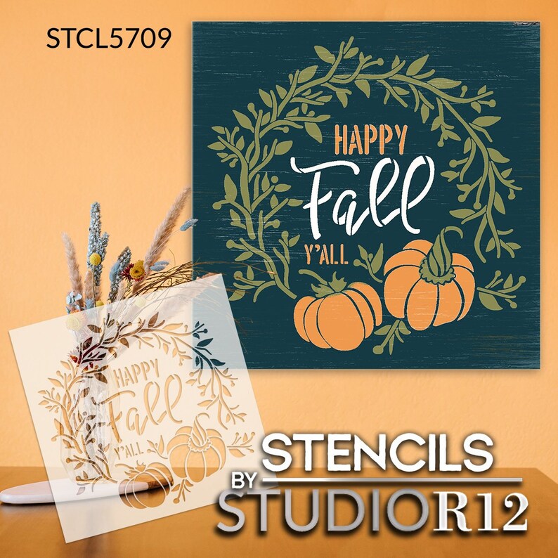 Happy Fall Y'all Stencil by Studior12 DIY Autumn Pumpkin - Etsy