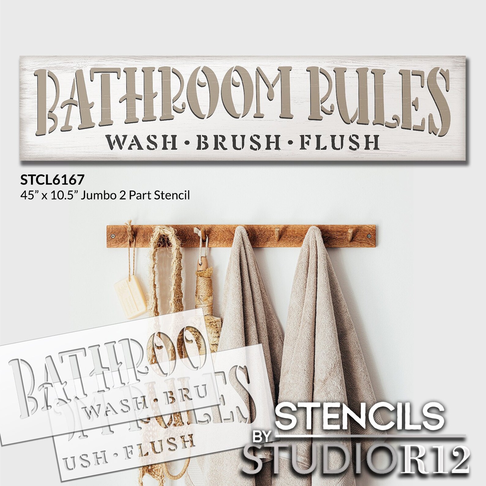 Bathroom Rules Stencil by Studior12 Craft DIY Jumbo Farmhouse Bathroom ...