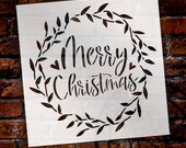 Merry Christmas in Mistletoe Wreath Stencil by StudioR12 - Select Size - USA Made - Craft DIY Farmhouse Home Decor Paint Winter Wood Sign