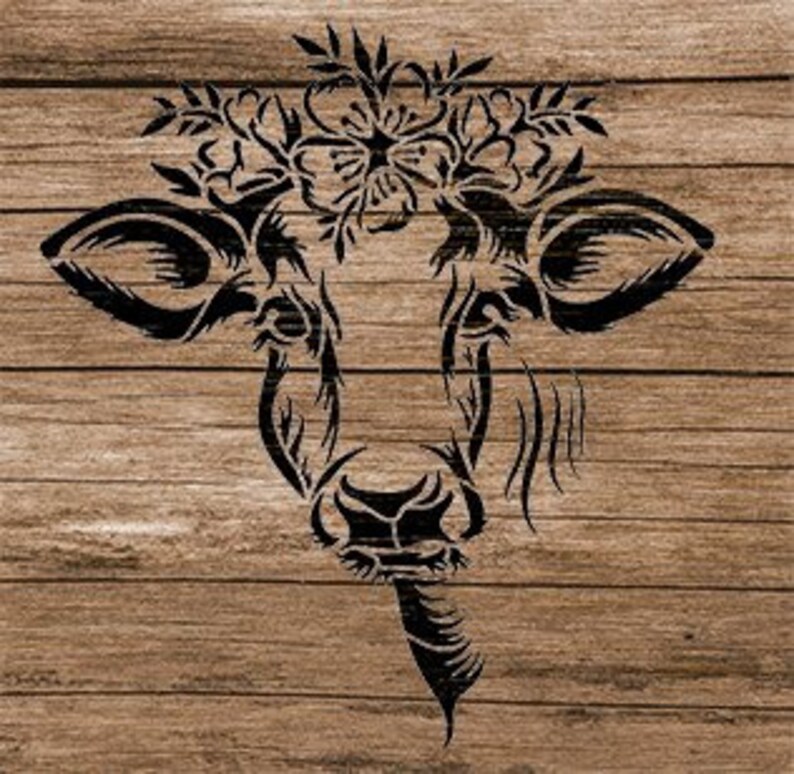 Cow Head Stencil With Flower Crown by Studior12 DIY Etsy