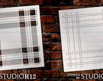 Tartan 2-Part Plaid Stencil by StudioR12 | Reusable Mylar Template | Paint Wood Signs - Pillows - Furniture - Walls | Craft Rustic Home