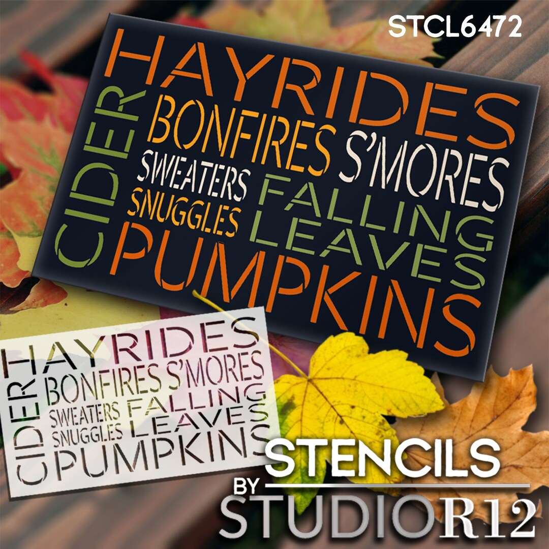 Fall Words Stencil by Studior12 Hayrides Bonfires Pumpkins Snuggles ...