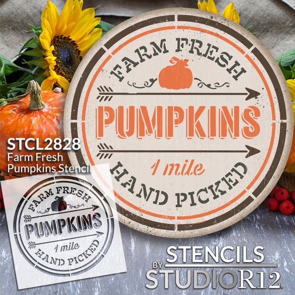 Farm Fresh Pumpkins Hand Picked One Mile Stencil by StudioR12 | Wood Signs | Word Art Reusable | Fall | Painting Chalk Mixed Media...