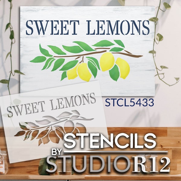 Sweet Lemons Stencil by StudioR12 | Farmhouse Lemon Tree Branch | DIY Spring Home & Kitchen Decor | Paint Wood Signs | Select Size