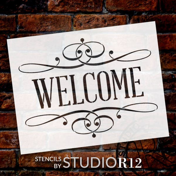 Welcome Word Stencil - Skinny Serif with Flourish - Select Size - STCL1006 - by StudioR12