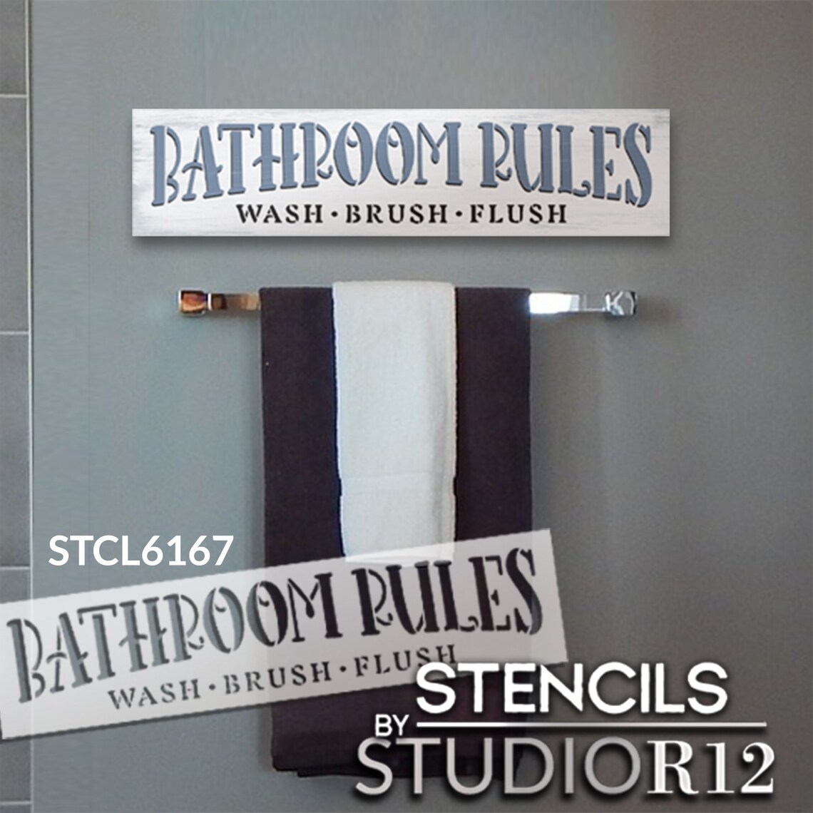 Bathroom Rules Stencil by Studior12 Craft DIY Jumbo - Etsy