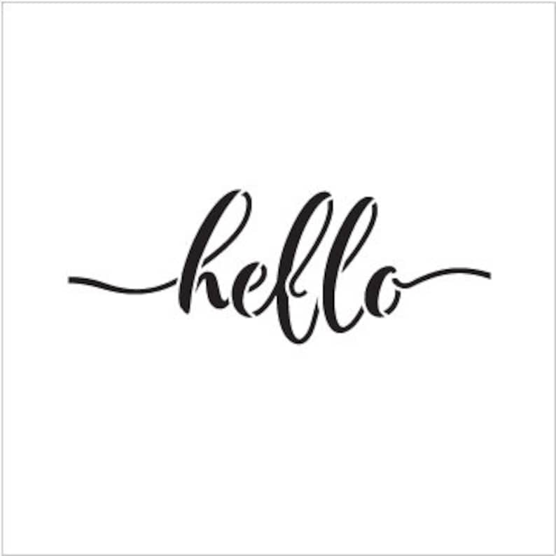 hello hand written script word stencil select size by etsy