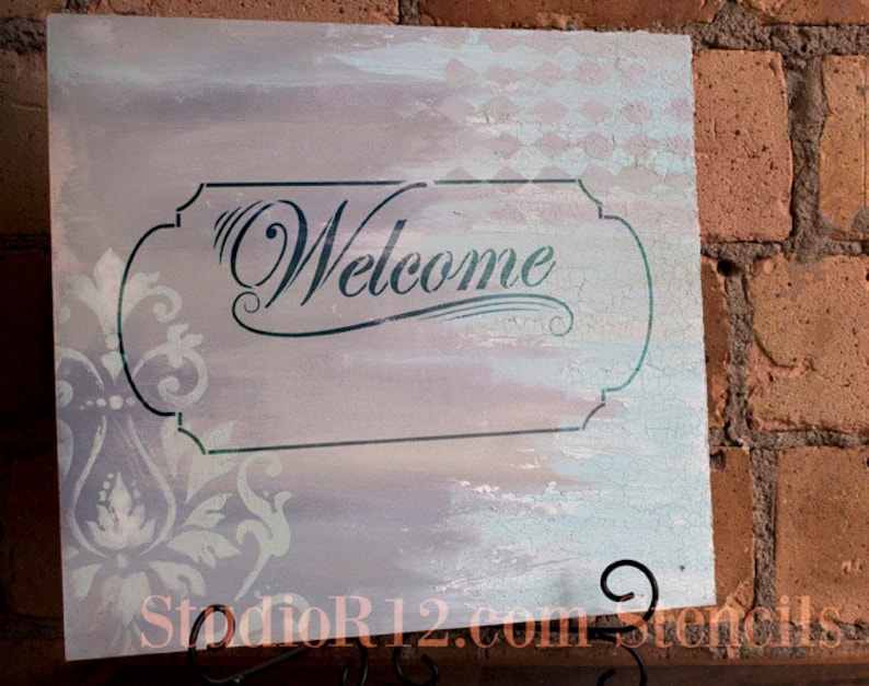 Word Stencil Welcome Stencil with Border SKU:STCL575 20 x 10