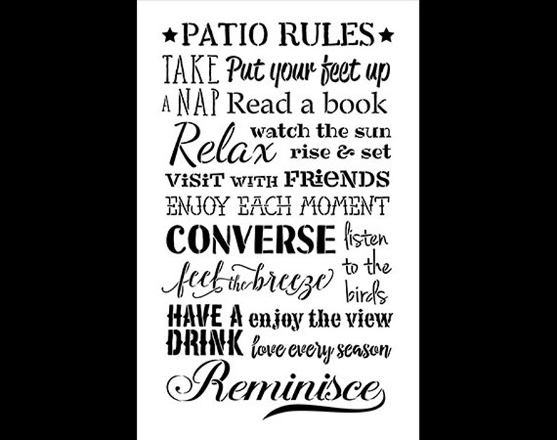 Patio Rules Word Stencil Select Size STCL1128 by Etsy