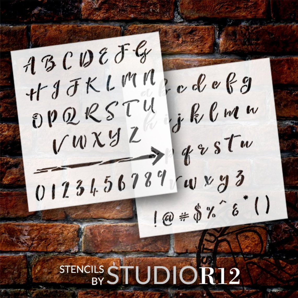 Brush Script Lettering Stencils by StudioR12 Reusable Full | Etsy