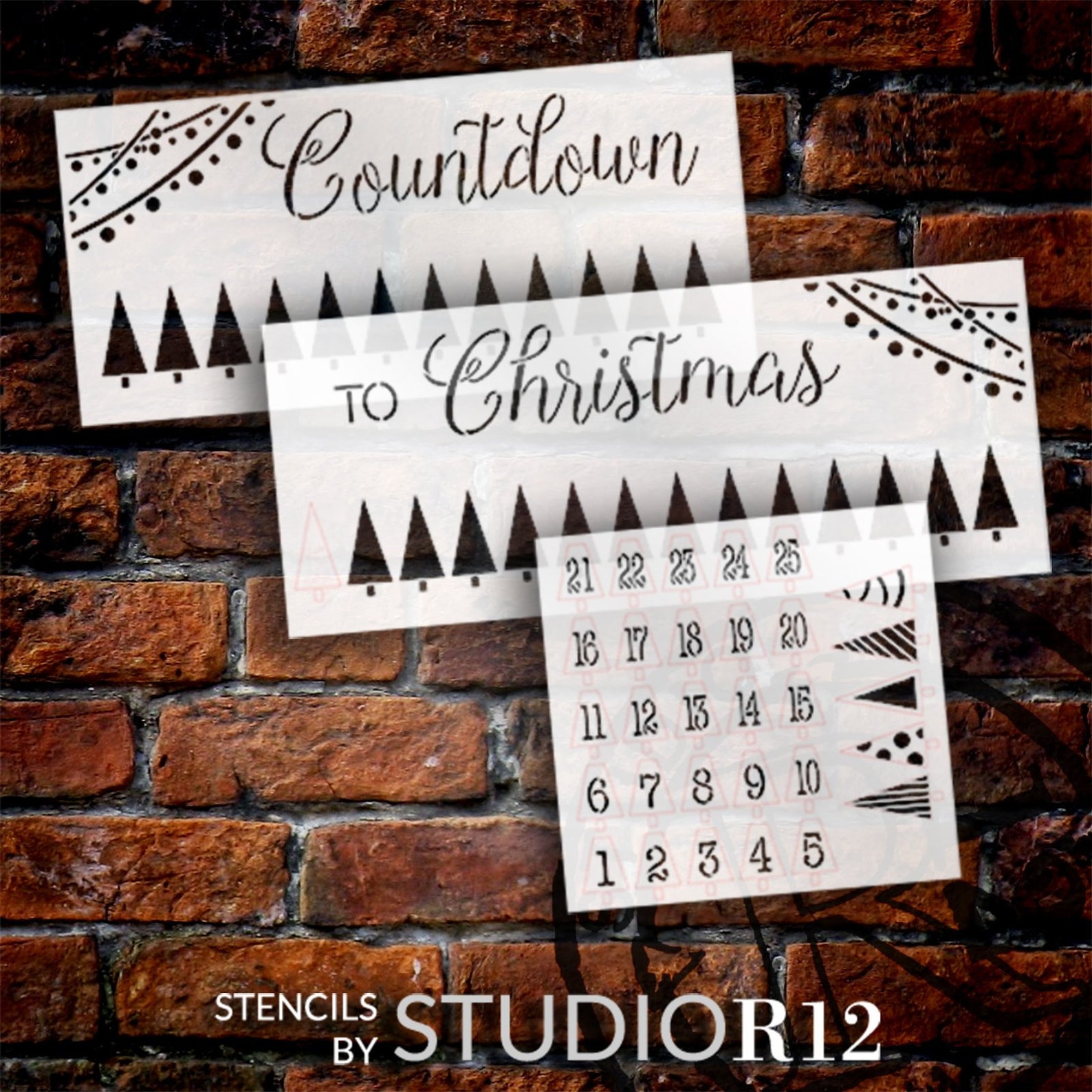 Countdown to Christmas 3-part Stencil by Studior12 Tree - Etsy