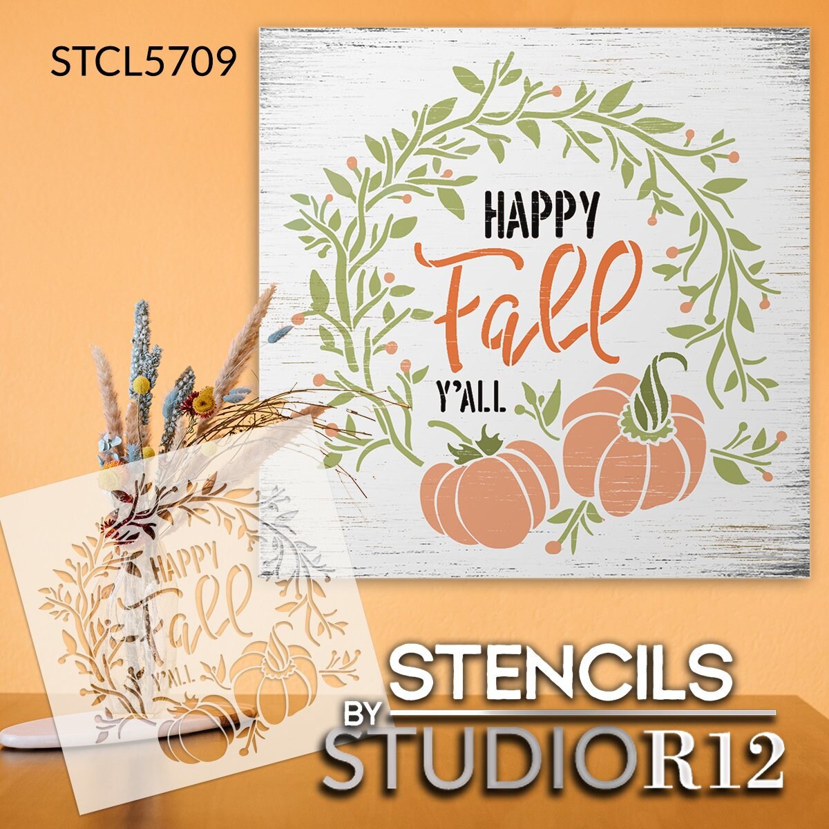 Happy Fall Y'all Stencil by Studior12 DIY Autumn Pumpkin | Etsy