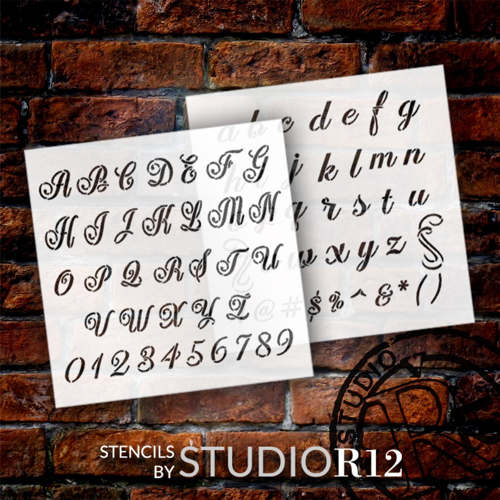 Casual Script Uppercase Alphabet & Number Adhesive Stencils
