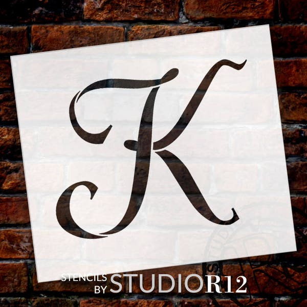 K  -Graceful Monogram Stencil  - Select Size - STCL1911 - by StudioR12