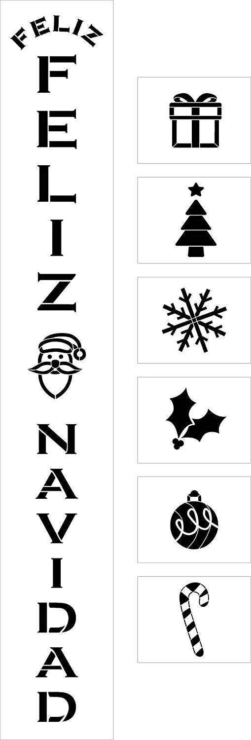Feliz Navidad Tall Porch 10pc Stencil by StudioR12 Santa | Etsy