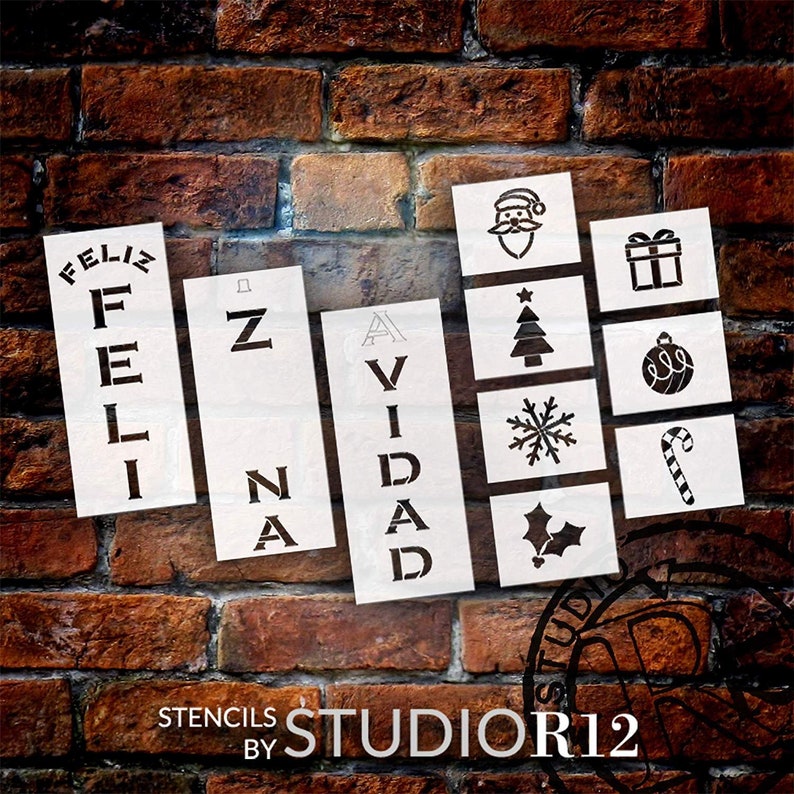 Feliz Navidad Tall Porch 10pc Stencil by Studior12 Santa - Etsy