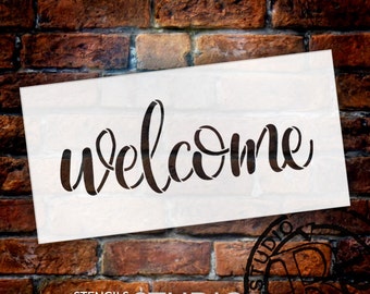 Welcome Sign Stencil by StudioR12 - Reusable, Paint Front Porch Sign, DIY Decor, New Home Gift, Barn Wood, Word Art - STCL1493 - Select Size