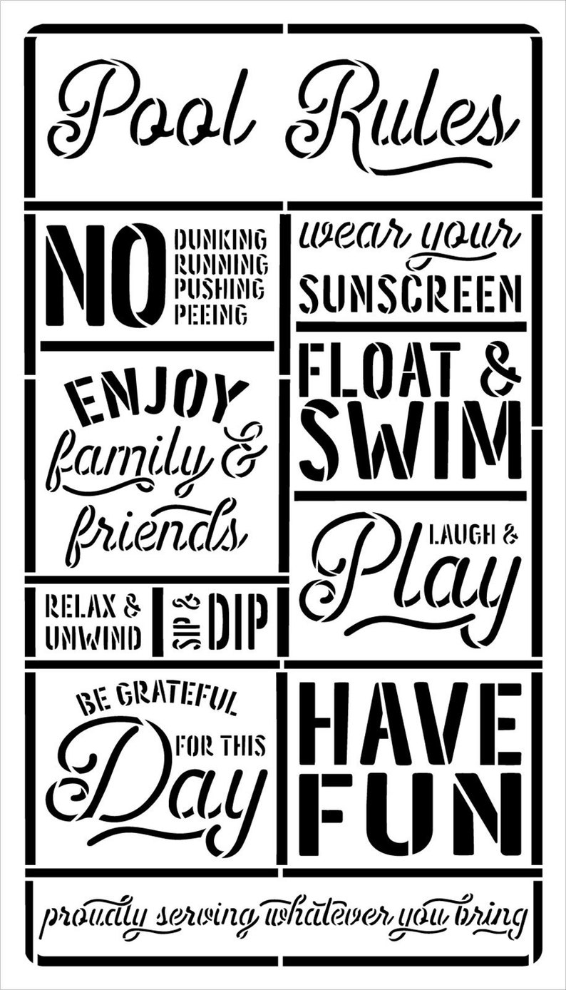 Pool Rules Stencil by Studior12 Craft DIY Summer Home Decor Etsy