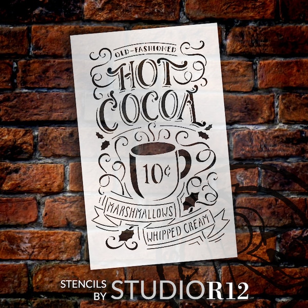 Hot Cocoa Stencil by StudioR12 | Reusable, Typography, Painting, Chalk,| Use to Craft Christmas/ Winter Wood Signs (STCL1384_2) SELECT SIZE