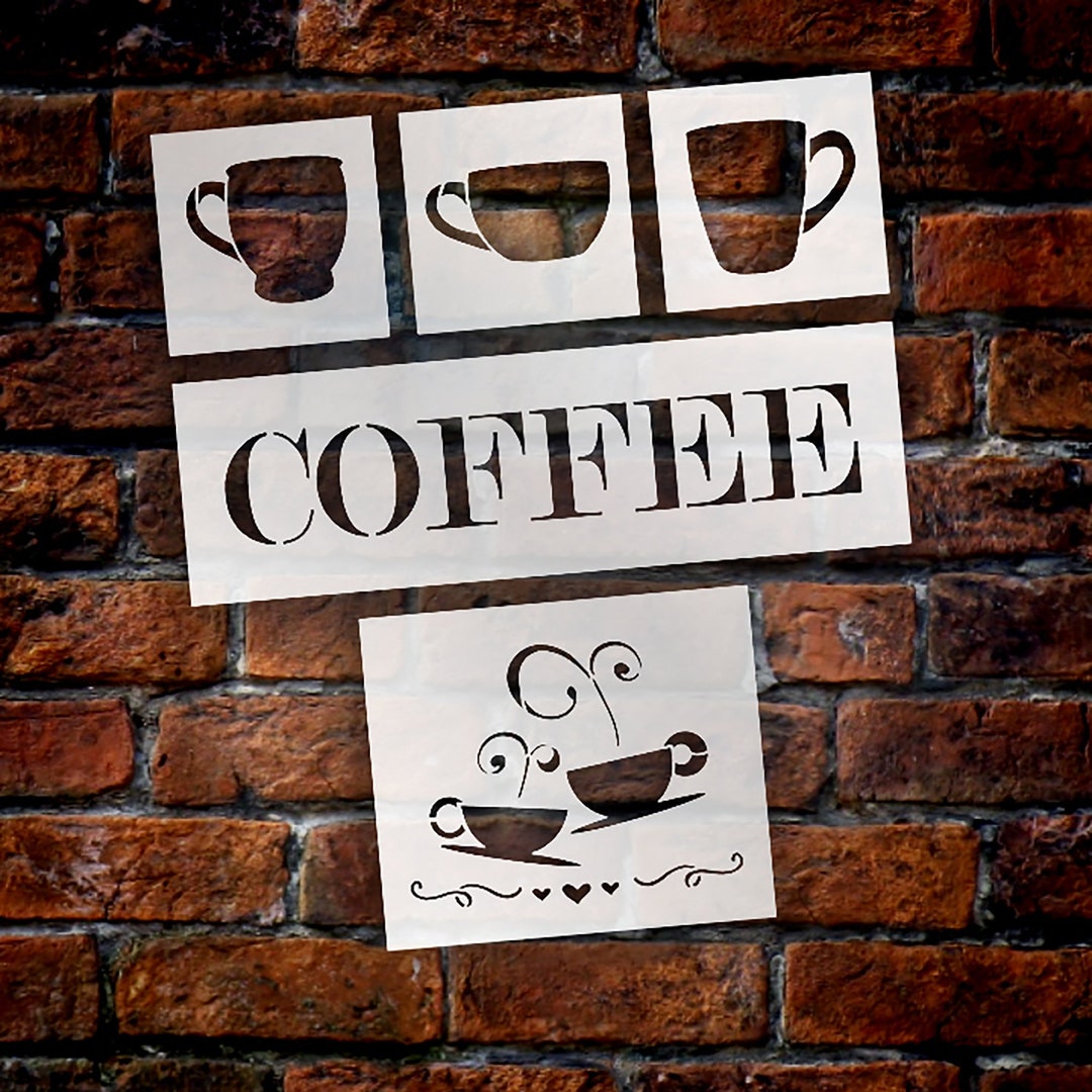 Word Coffee Stencil With Coffee Cup Set 5 Piece by Studior12 Reusable ...