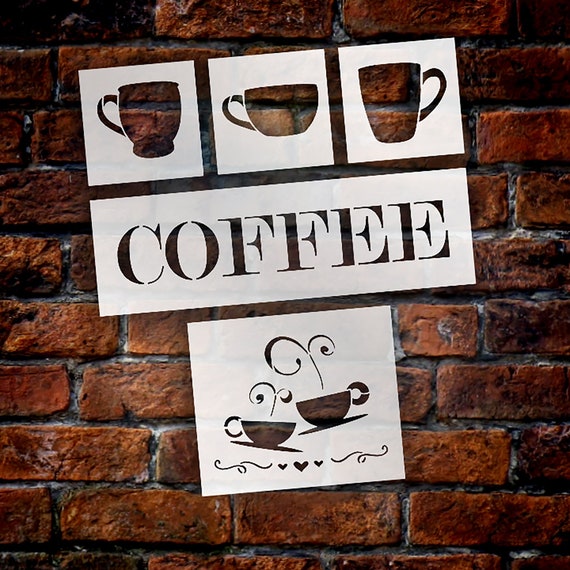 Plantilla de taza de café para paredes y manualidades, plantilla  reutilizable de una taza de café para pintar en tamaños pequeños y grandes,  fabricado
