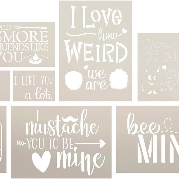 Valentine's Day Stencil Set by StudioR12 | DIY Fun Heart & Love Simple Home Decor | Bee Mine | Mustache You to Be Mine | Craft or Paint