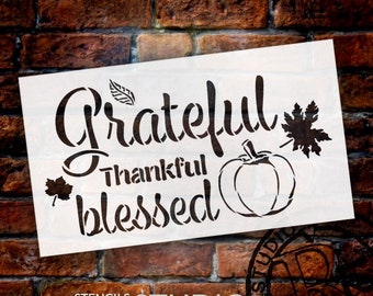 Grateful Thankful Blessed Stencil with Pumpkin by StudioR12 | DIY Fall Faith & Autumn Home Decor | Craft | Paint | Select Size