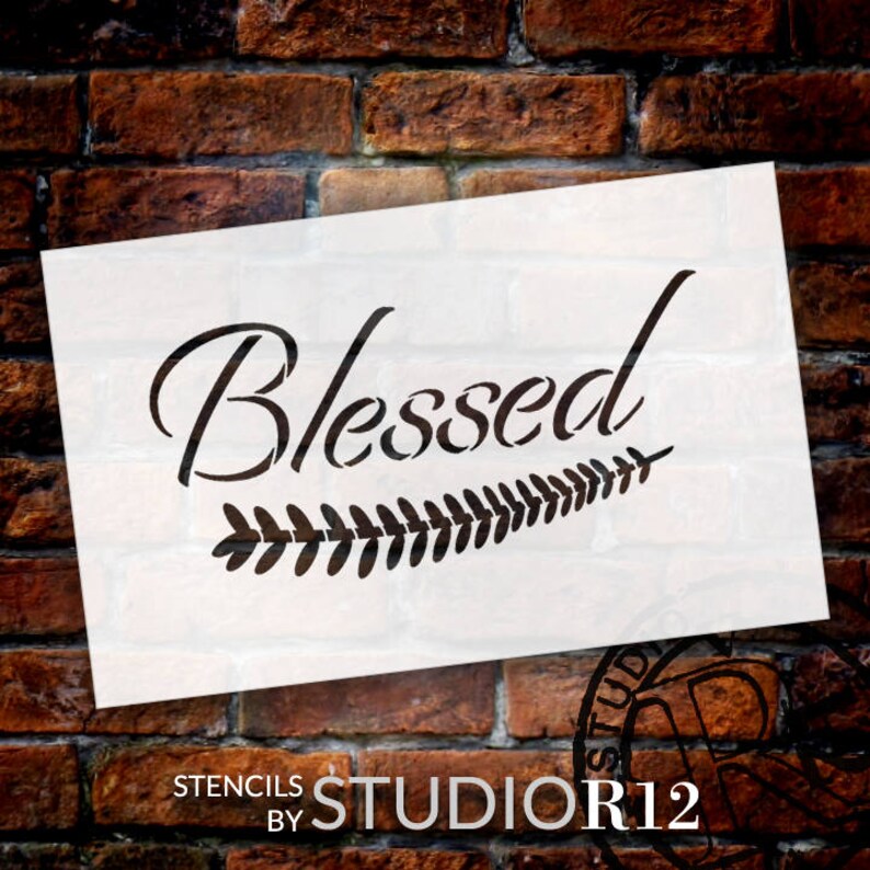 Blessed - Elegant Leaf Word Art Max 61% OFF Ranking TOP12 Stencil STCL Size Select