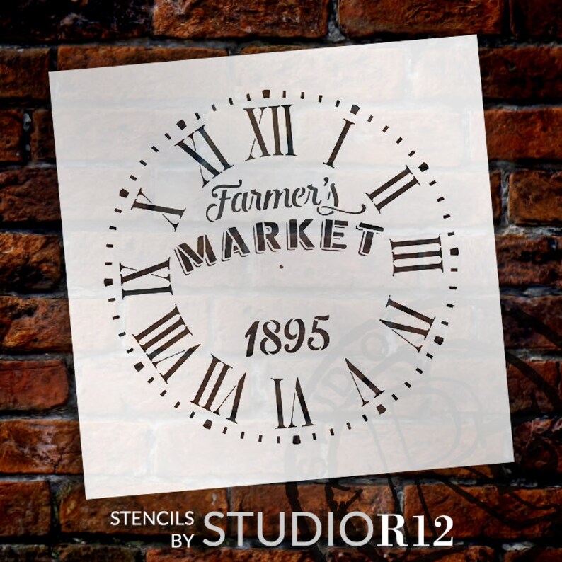 Farmers Market Letters SELECT SIZE Round Clock Stencil Roman Numerals DIY Painting Vintage Rustic Farmhouse Country Home Decor Walls