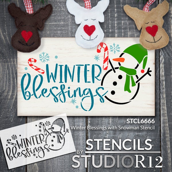 Winter Blessings Snowman Stencil with Candy Canes & Snowflakes by StudioR12 - Select Size - USA Made - Craft DIY Seasonal Home Decor