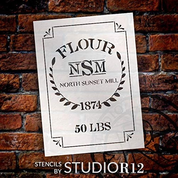 Feed Sack Art Stencil by StudioR12 - North Sunset Mill Flour | Reusable Mylar Template | Use to Paint Wood Signs - Fabric - Furniture -...